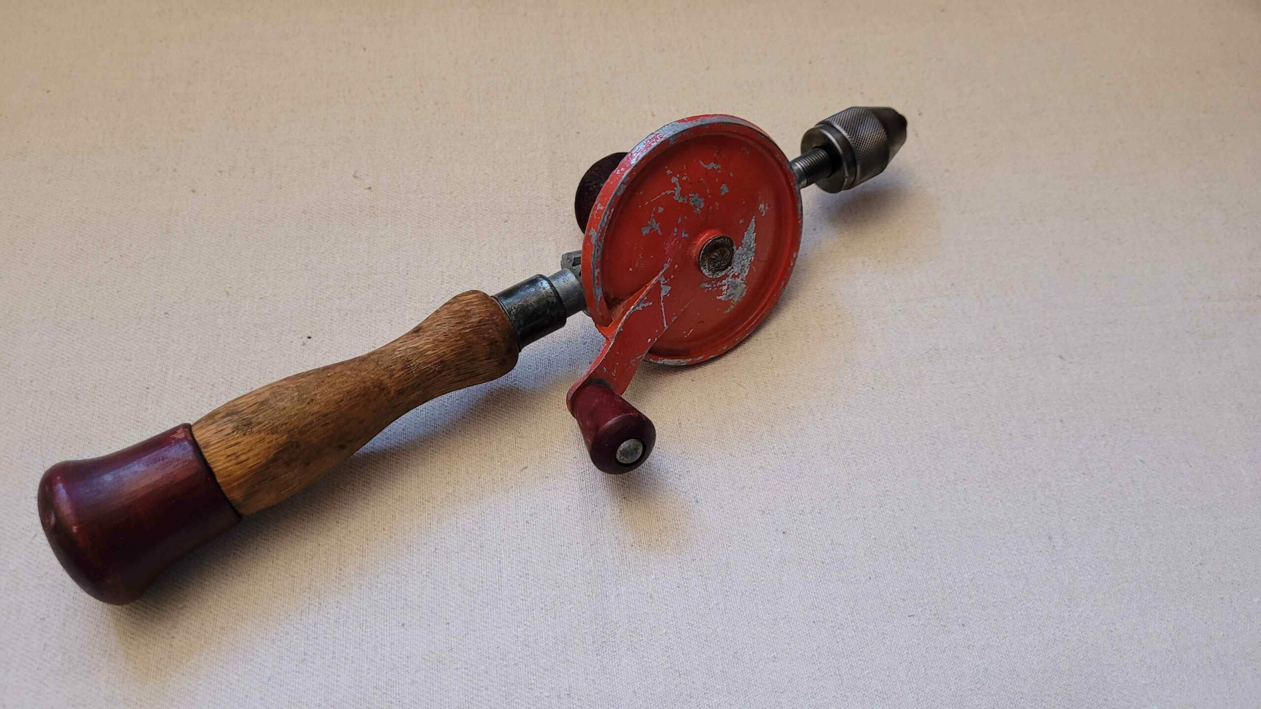 Vintage 1950s Hand Crank Drill Egg Beater Style Wood handle Pat No 476297 made in Japan