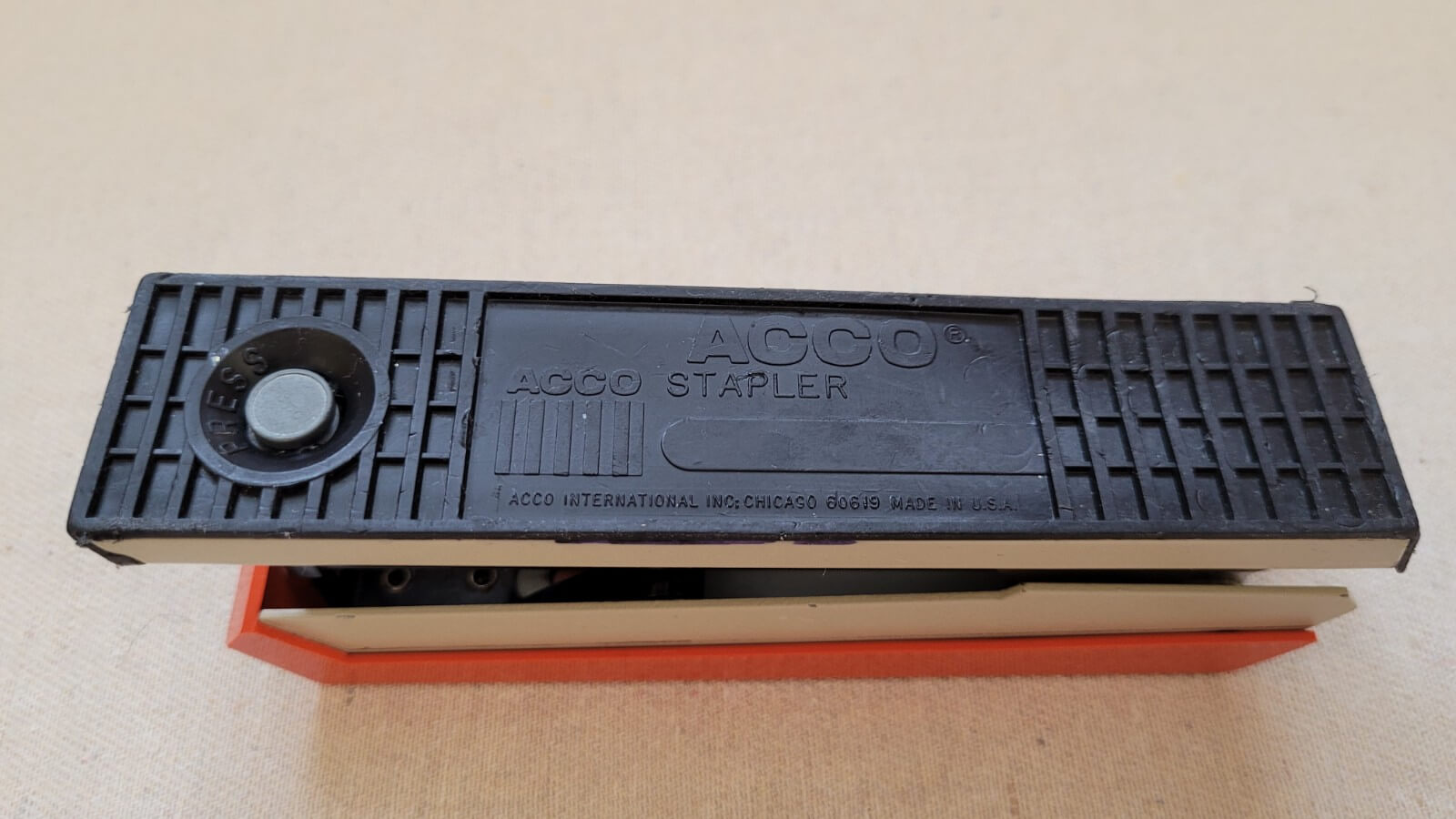 Retro Orange ACCO 50 Stapler Chicago USA - Rare Office Tools Acco Brands Collectible