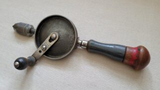 Rare vintage Stanley H122O HY-LO drive egg beater hand drill with screw on bit storage, collectible antique made in Canada woodworking tool