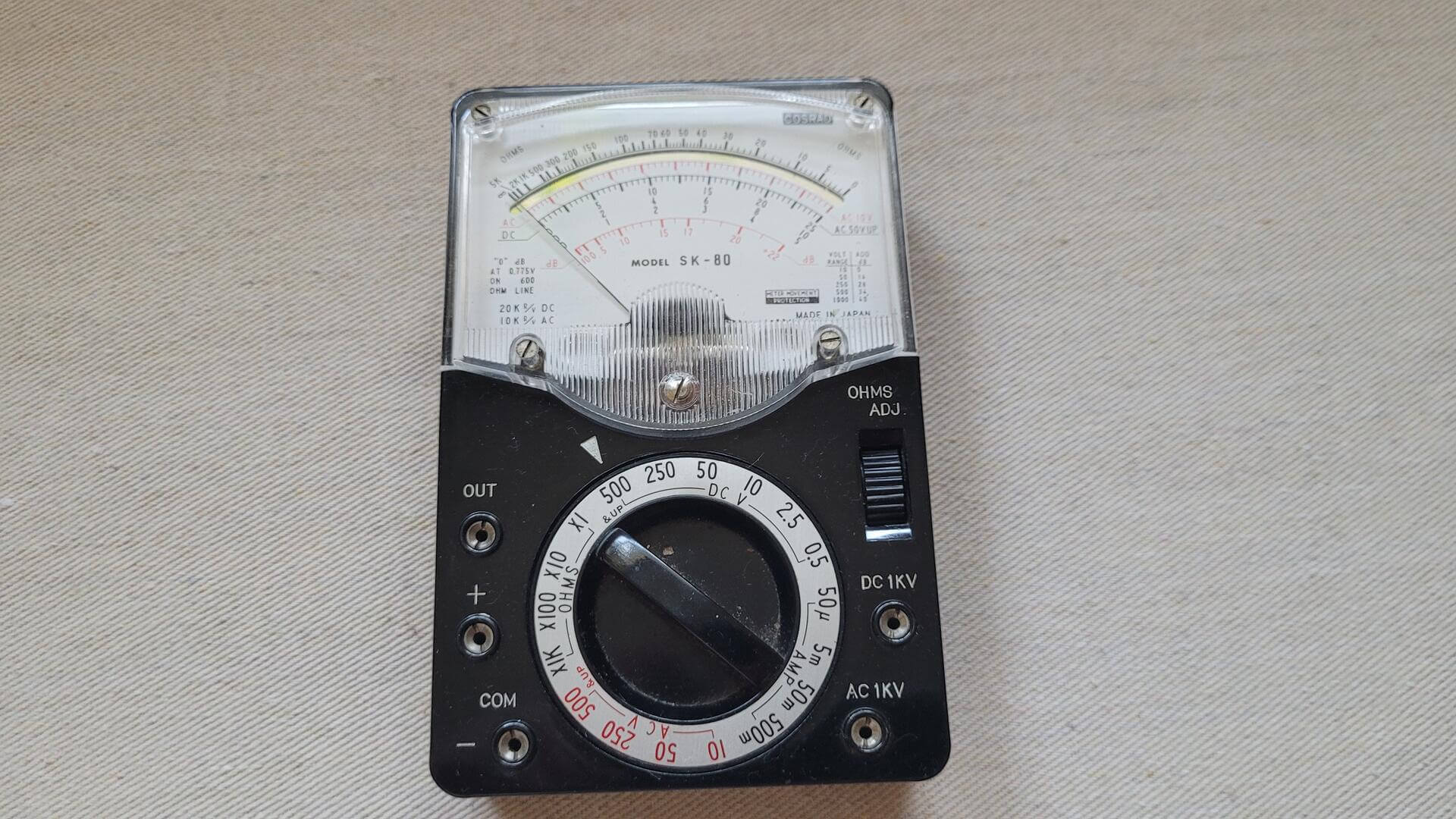 Vintage Cosrad Analog Ohm AC/DC Multimeter Tester Model SK-80 - Collectible Made in Japan 1970s electronics testing, measuring, and inspection equipment