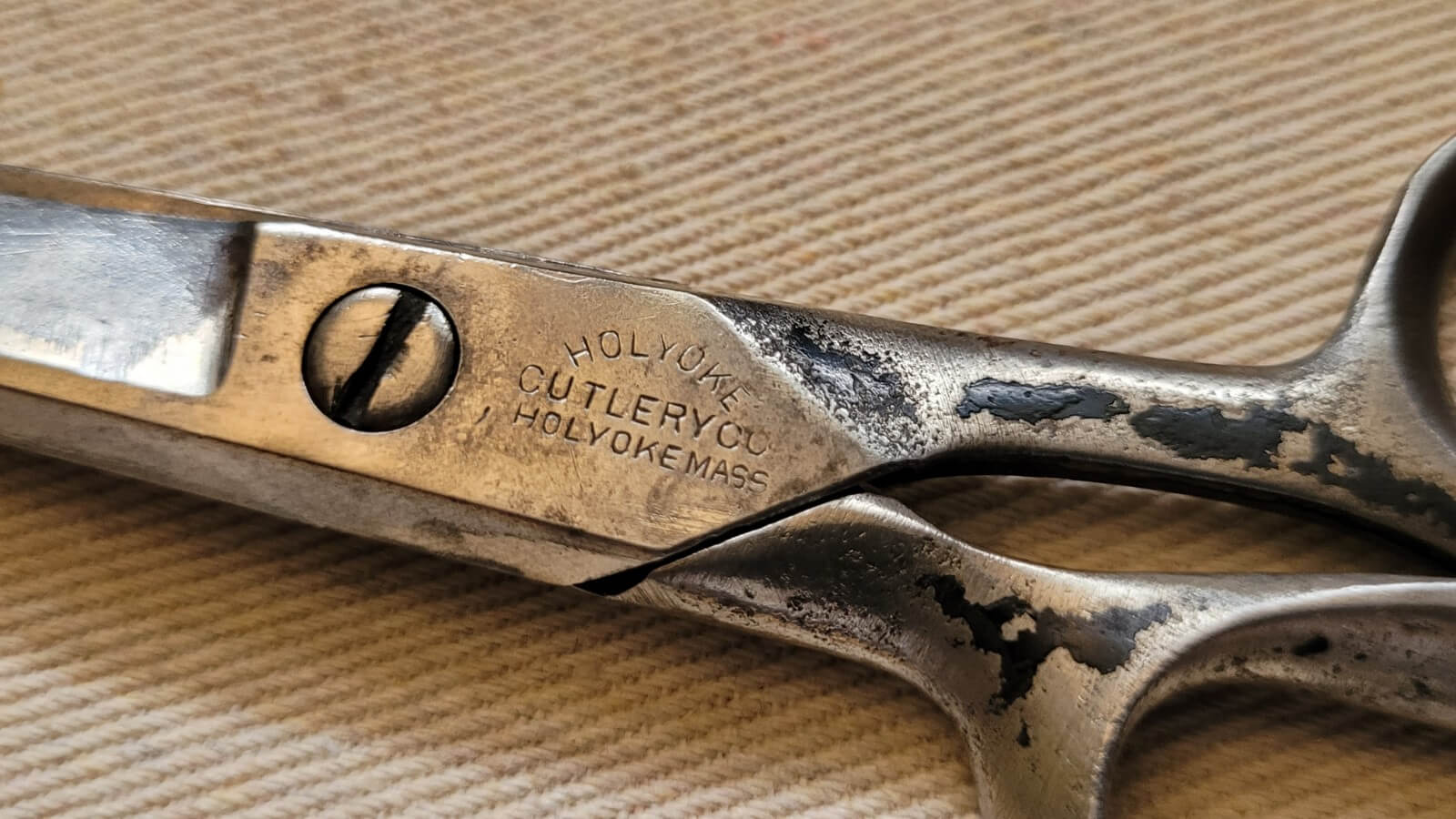 Antique Holyoke Cutlery Co scissors 7 inches, Holyoke Mass USA - Vintage Sewing and Upholstery Collectible Tools
