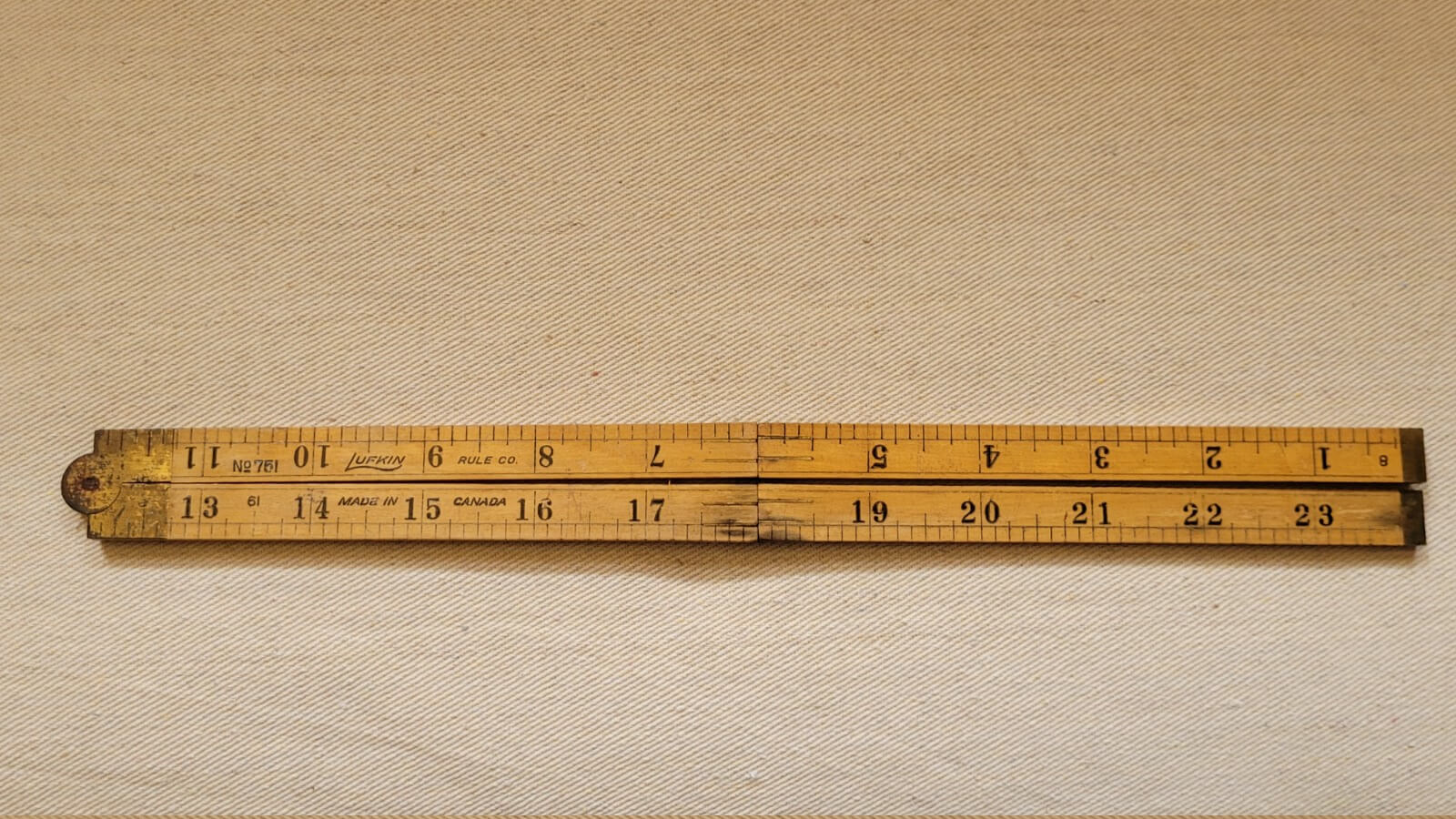 Rare Vintage Lufkin Rule Co No 751 Boxwood & Brass Folding Ruler Canada - Marking and Measuring Antique Tool Collectible