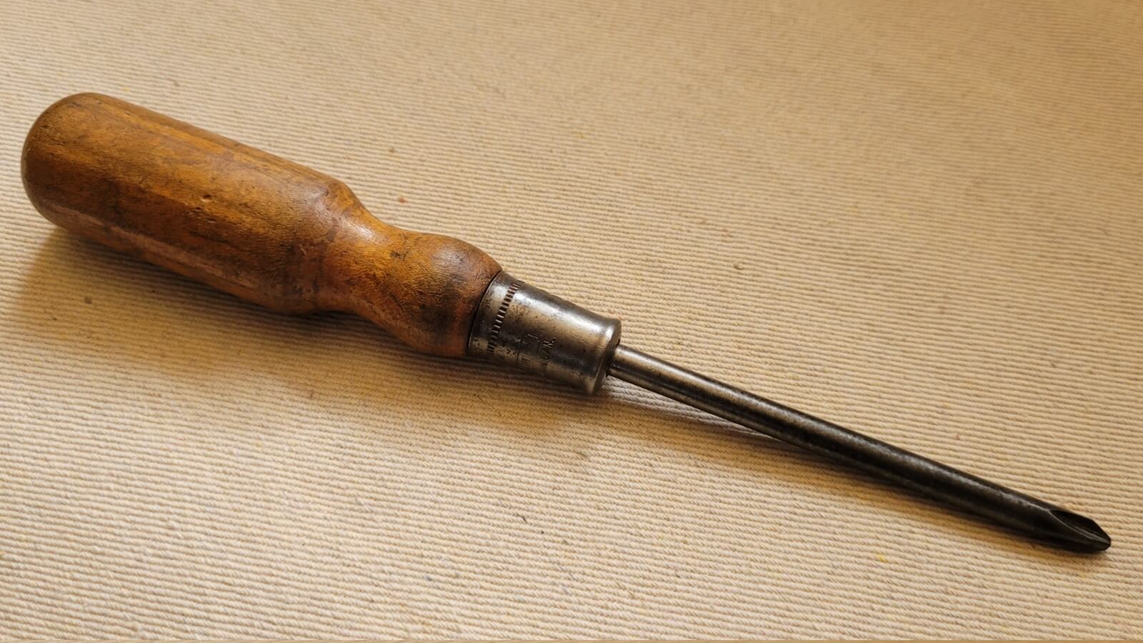 Antique Stanley Phillips Screwdriver Pat. 363264 w Wooden Handle - Made in Canada Vintage Tool Collectibles