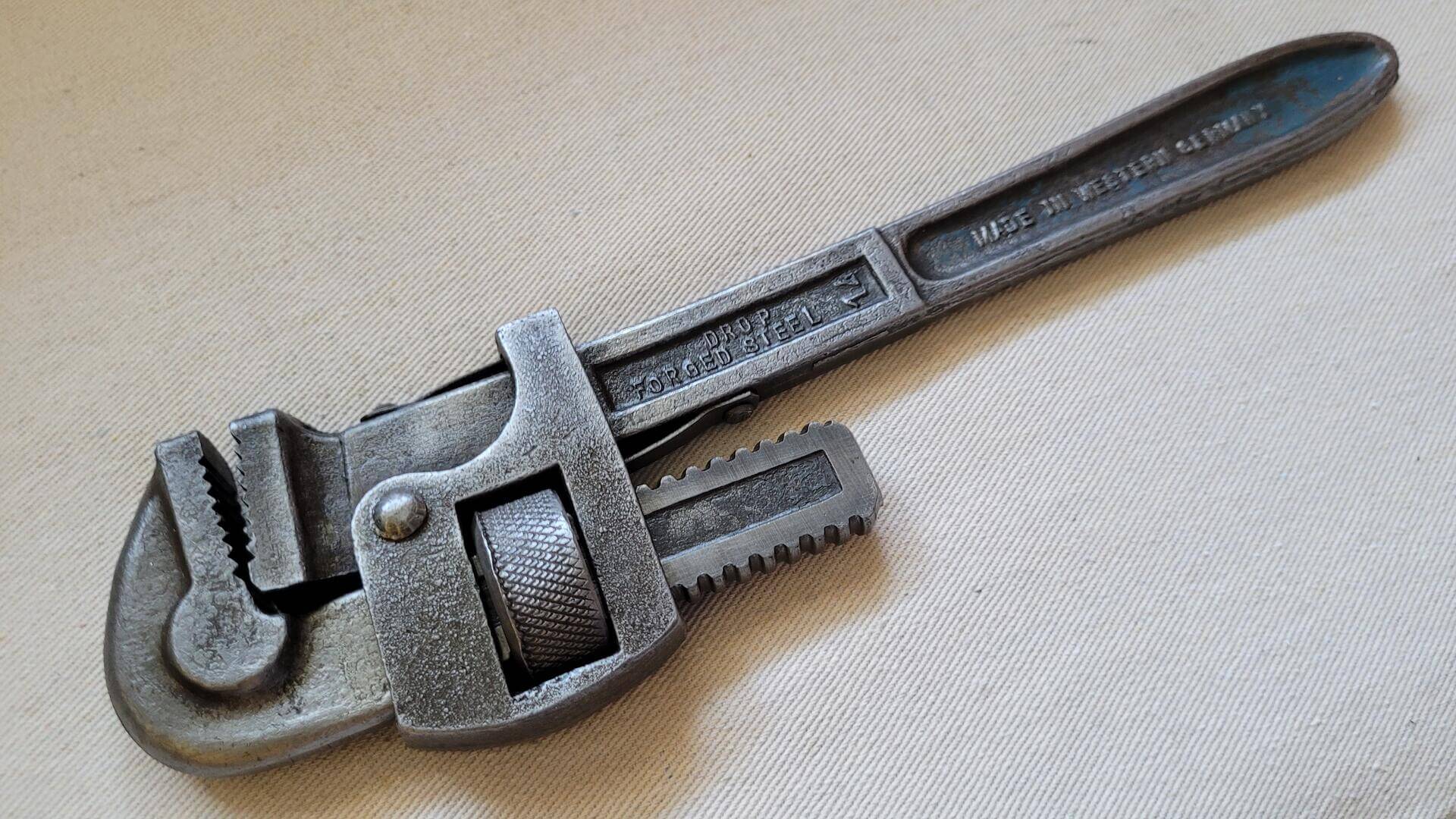 Vintage Adjustable Plumbers Pipe Wrench 14 Inches Western Germany - Antique MCM collectible drop forged steel plumbing hand tools