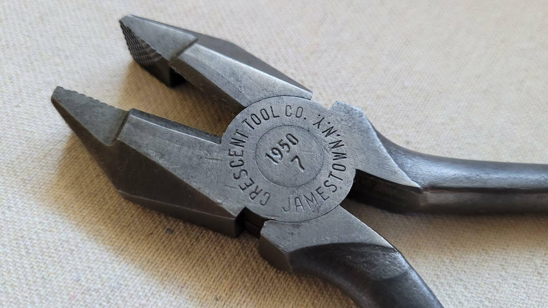 Crescent Tool Co Heavy Duty Linesman's 1950-7 Pliers Jamestown NY - Antique and vintage collectible made in USA electrician hand tool manufactured ca. 1930s to 1950s