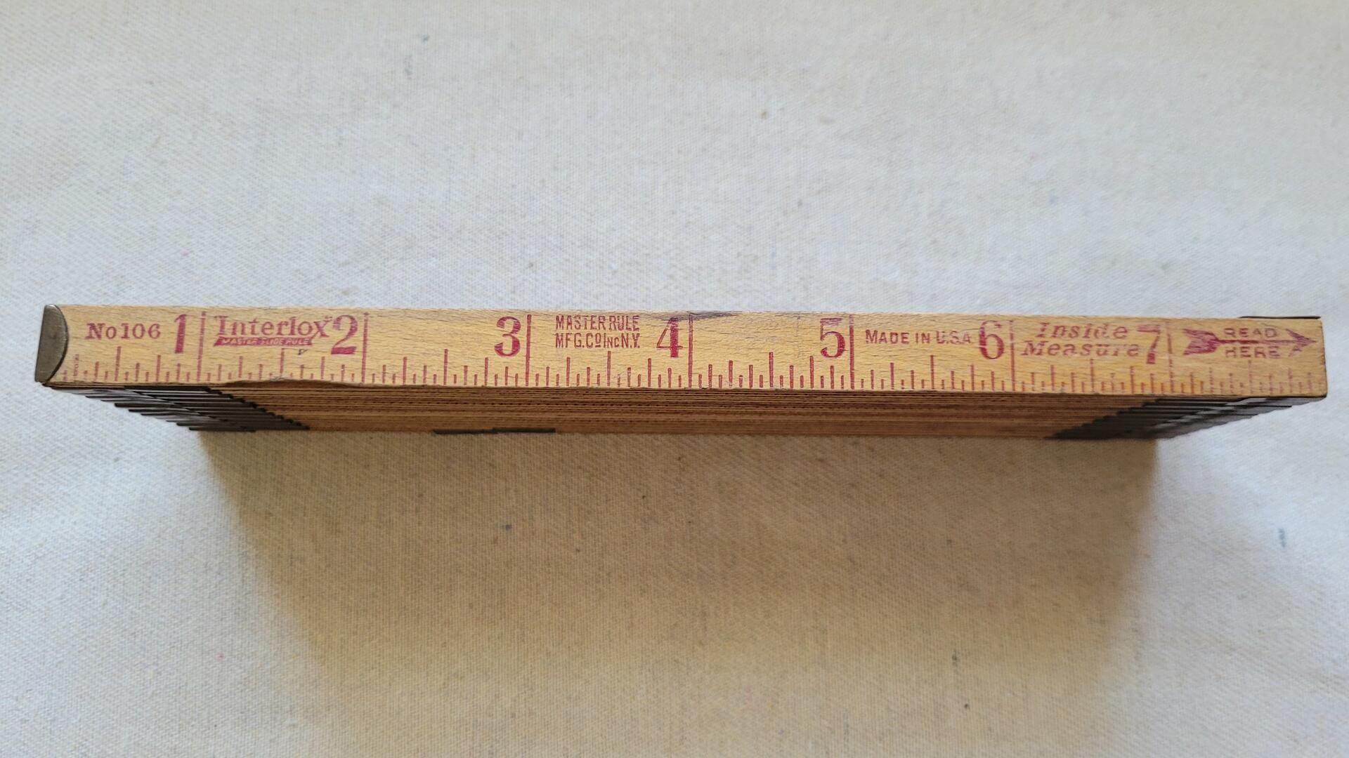 Vintage Wooden Slide Ruler Interlox No. 106 Master Rule Mfg. Co. NY - Antique Woodworking and Carpentry Collectible made in USA marking and measuring tools
