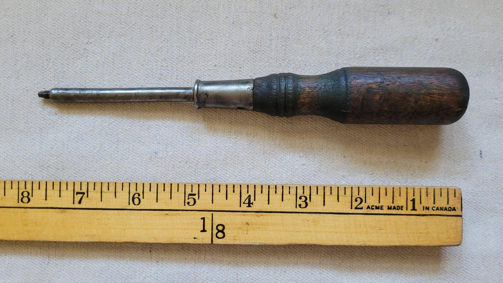 Original Robertson Screwdriver Green Wooden Handle Milton ON - Antique and Vintage P.L. Robertson Co Limited made in Canada Collectible Hand Tools