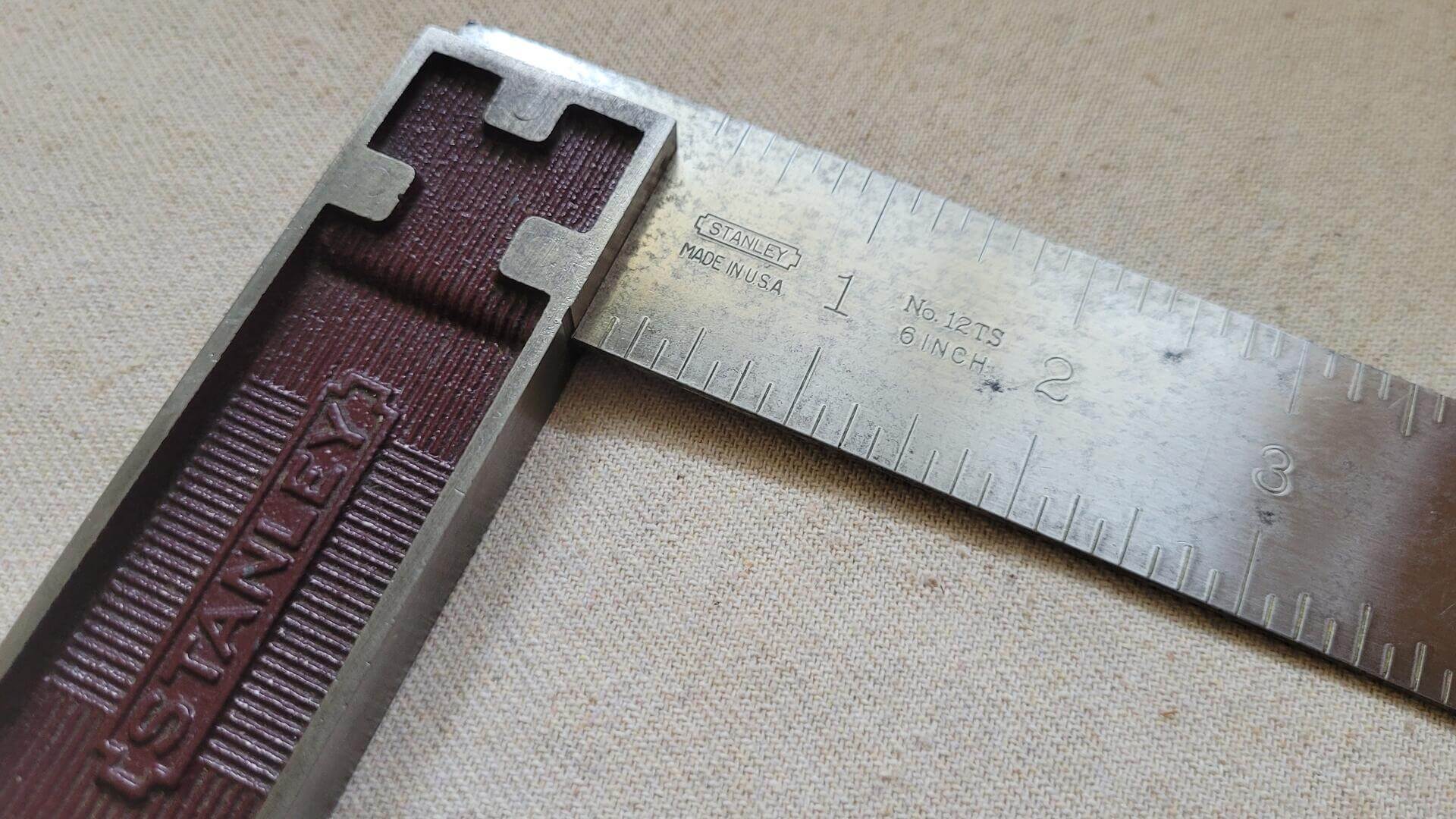 Vintage Stanley No 12TS All Steel Six Inch Try Square - Made in USA Antique Collectible Marking and Measuring Woodworking and Machinist Hand Tools