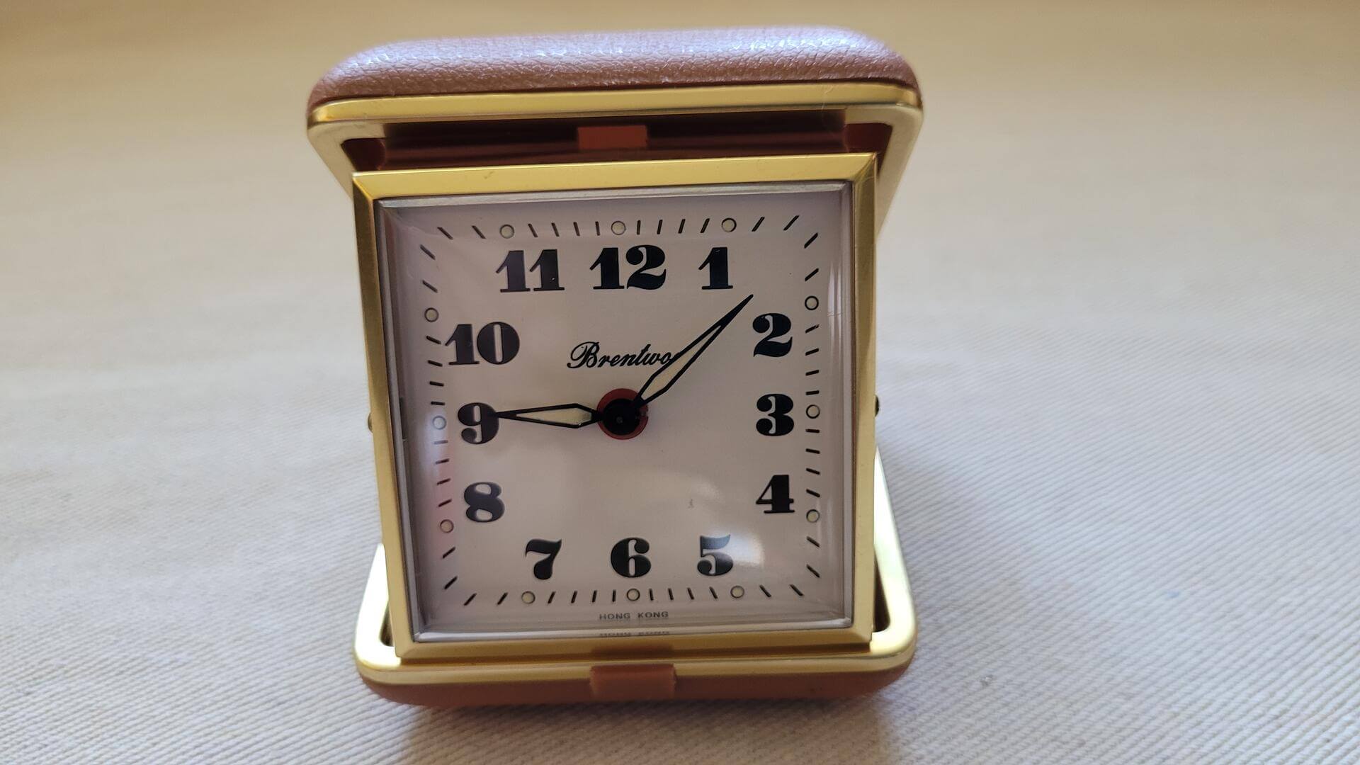 Retro Brentwood Wind-up Travel Bedside Alarm Clock with Hard Case and Metal Case and Winding Key - Vintage 1960s Made in Hong Kong Collectible Clocks