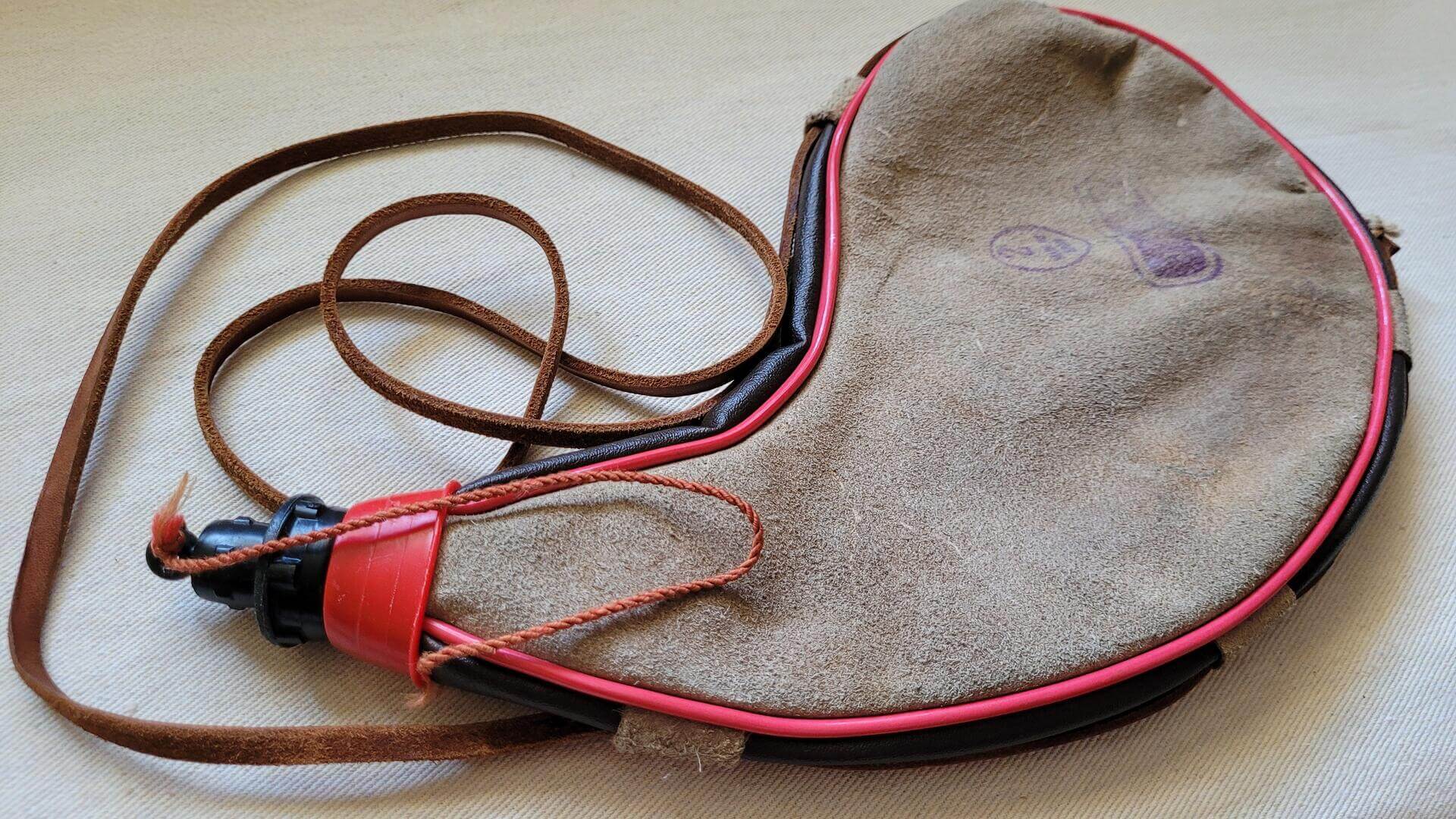 Vintage Hide Bota Bag Water Canteen Wineskin with leather strap - Made in Spain antique collectible camping and hiking equipment