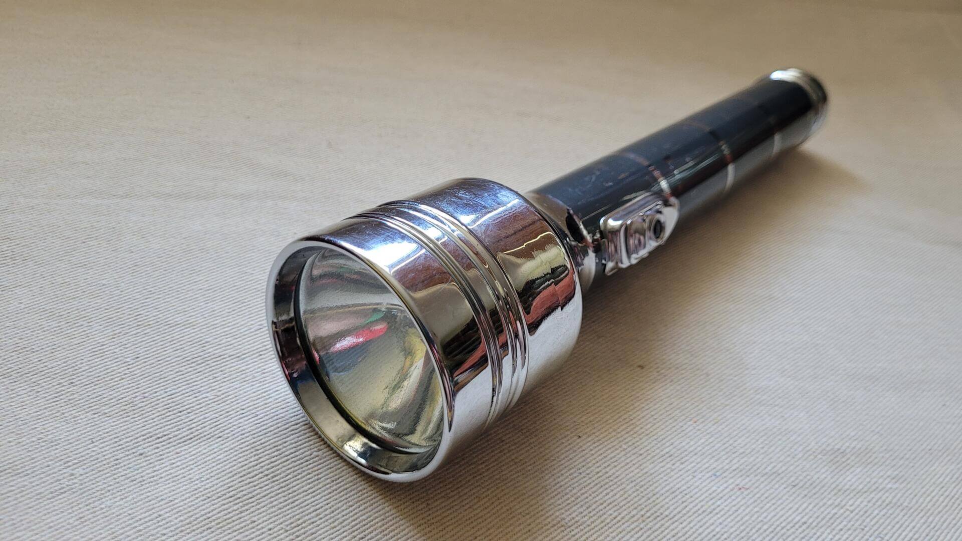 1950s Chrome Satellite Torch Flashlight By Burgess Battery Company