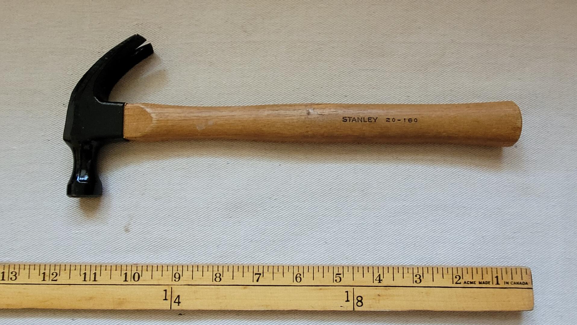 Vintage Stanley 20-160 Carpenter's Claw Hammer w Hickory Handle - antique collectible made in USA hand tools