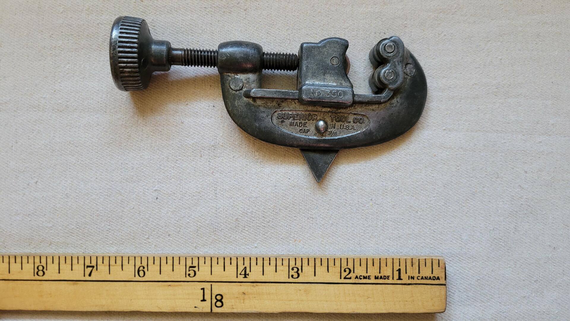 Vintage Superior Tool Co No. 350 Screw-Feed Tubing Cutter - Antique made in USA collectible plumbing tools