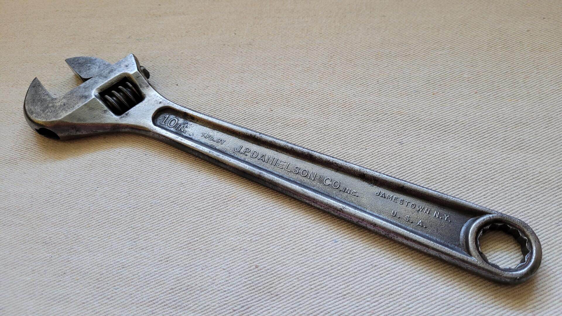 vintage-jp-danielson-co-betr-grip-10-inch-adjustable-wrench-jamestown-ny-made-in-usa-antique-collectible-forged-steel-hand-tool