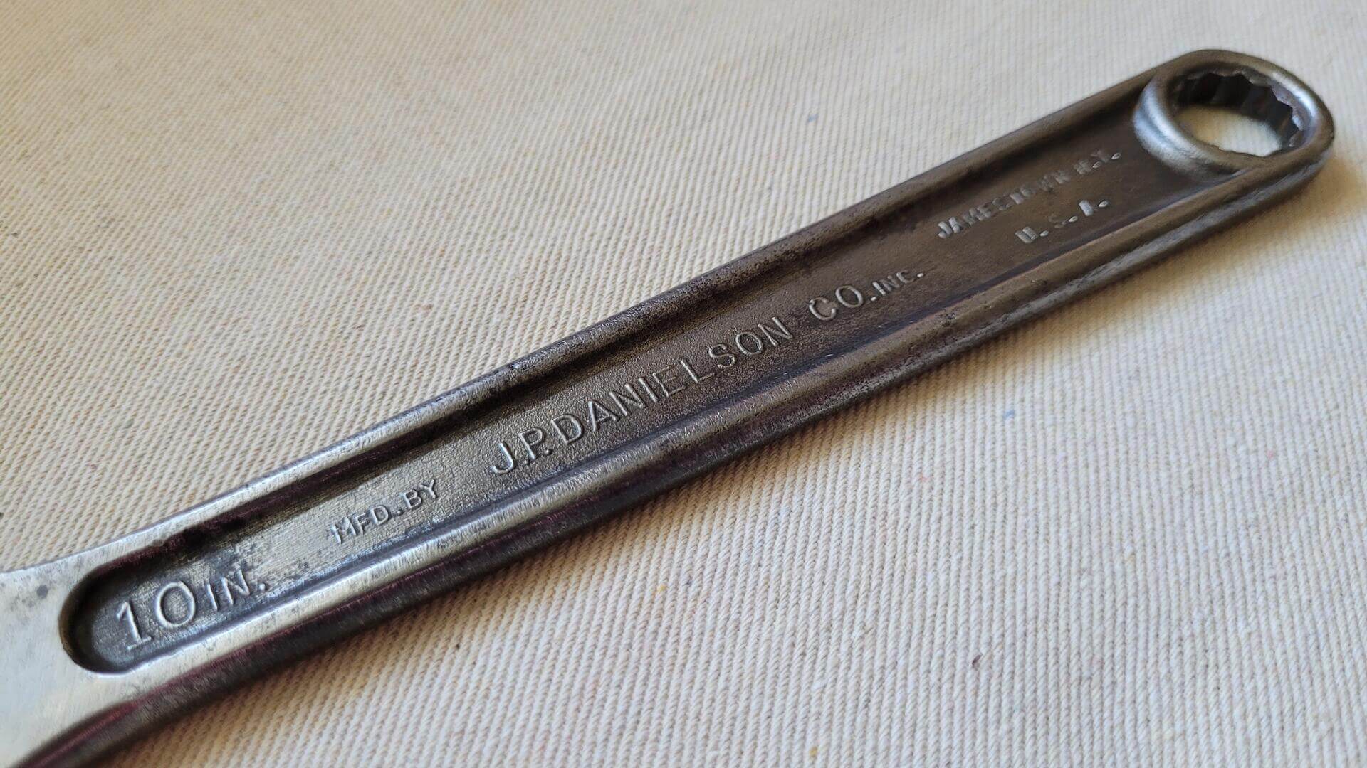 Vintage J.P. Danielson & Company 10 inch Betr-Grip forged steel adjustable wrench - Antique Jamestown NY made in USA collectible hand tools