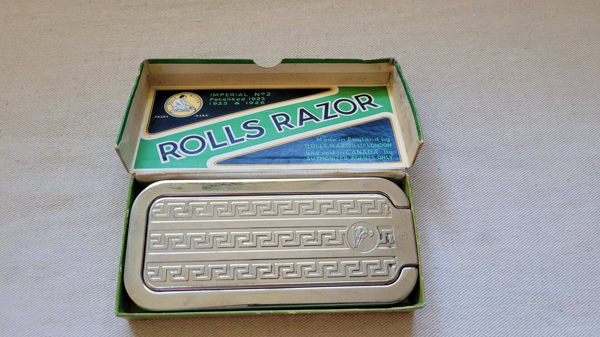 Vintage Rolls Razor Shaving Sharpener Strop w Instructions & Case - antique Art Deco 1920s design Made in England shaving collectibles