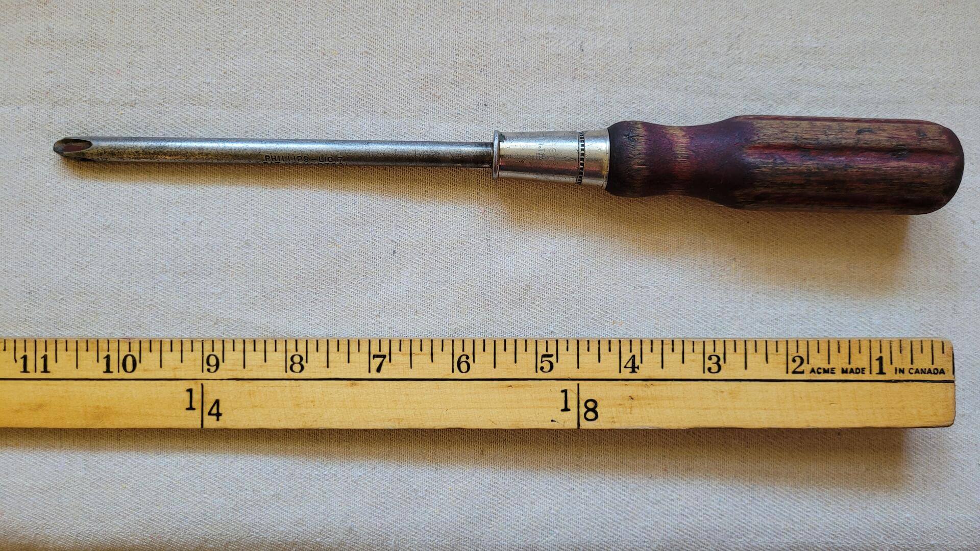 Antique Bridgeport Phillips Screwdriver w Wooden Handle Pat No 2507231 11 inches - Vintage made in USA collectible mid century antique hand tool