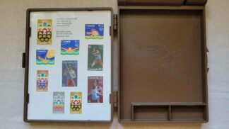 Rare vintage Canada Post 1976 Montreal Olympic Stamp Souvenir Case with original box. Retro made in Canada sports memorabilia and philately collectible