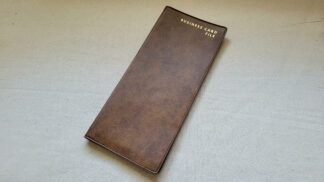 Nice retro Hazel America brown business card file holder wallet and organizer with golden lettering on the cover page - Vintage made in USA business and office equipment and tools collectibles