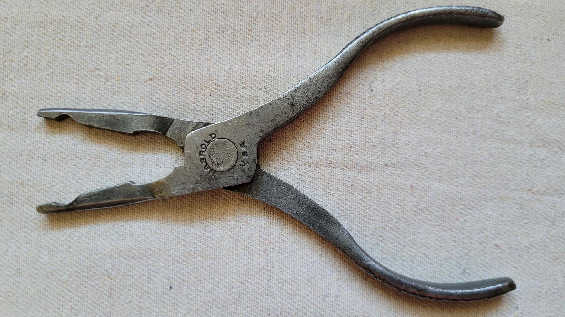 Rare vintage H.J. Harrold six inches needle nose pliers - Antique Columbiana Ohio made in USA collectible hand tools