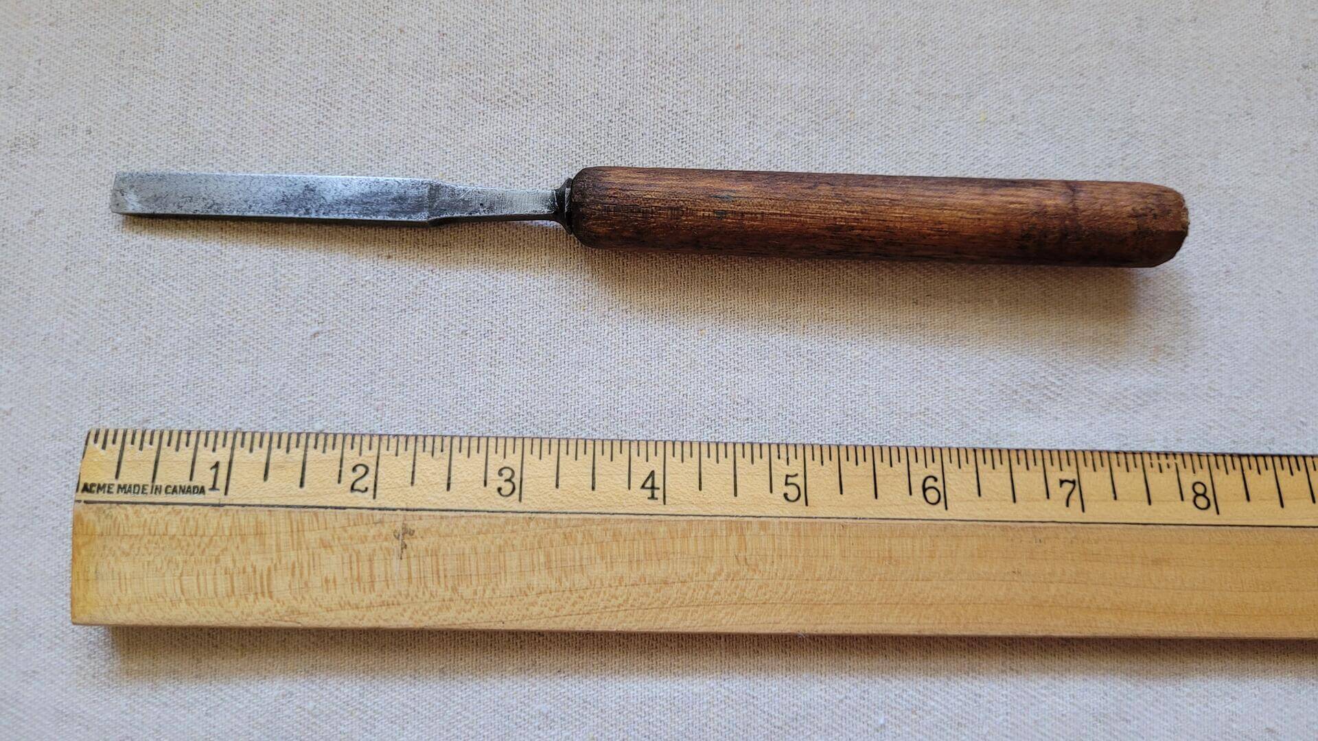 j-howarth-quarter-inch-wood-carving-firmer-tang-chisel-sheffield-vintage-antique-19th-century-,ade-in-england-collectible-woodworking-carpentry-edge-tools-measurements