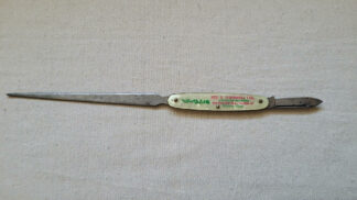 Vintage letter opener and folding knife combo sample by 1960s Neil S. O'Donnell Ltd Advertising Specialties company from Toronto. Vintage sleek design Canadiana office tool with some good luck charm and mid century Toronto's advertising business memorabilia