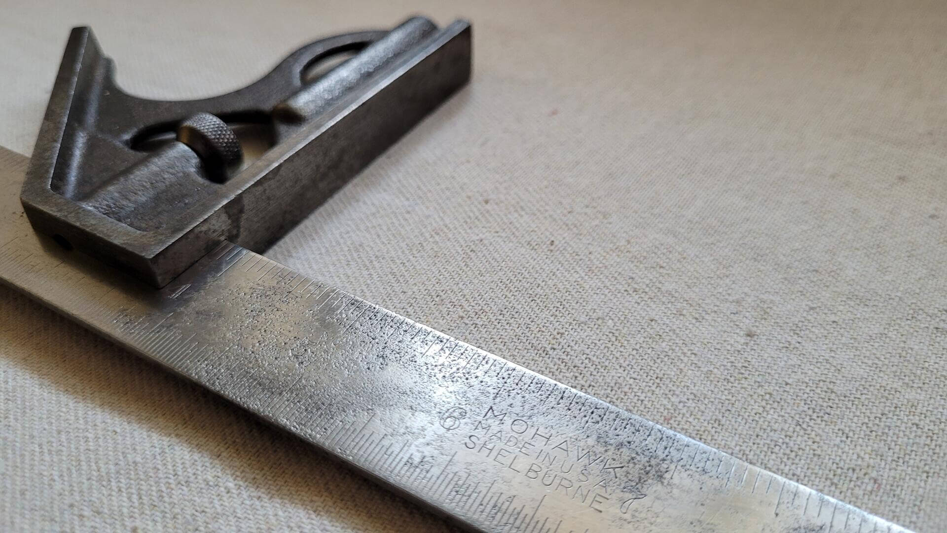 Vintage Mohawk Shelburne steel combination try square 12 inches long - Antique 1930s miller Falls made in USA collectible marking and measuring hand tools