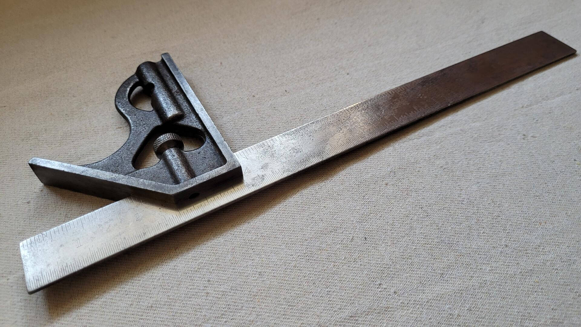 Vintage Mohawk Shelburne steel combination try square 12 inches long - Antique 1930s miller Falls made in USA collectible marking and measuring hand tools