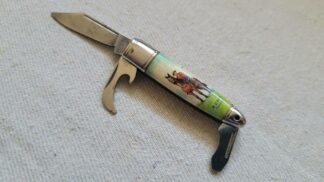 Rare vintage Richards Sheffield souvenir RCMP Mountie folding pocket knife. Antique mid centure made in England collectible Canadiana and Royal Canadian Mounted Police knife and cutting tool