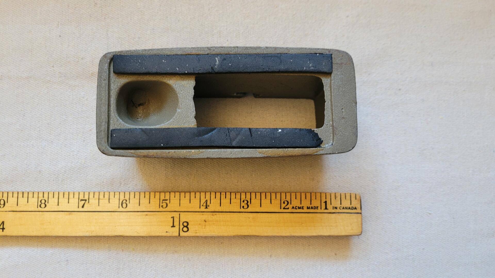 sellotape-mid-century-1950s-cast-iron-steel-tape-dispenser-antique-vintage-made-in-england-collectible-retro-office-tools-and-equipment-top-view