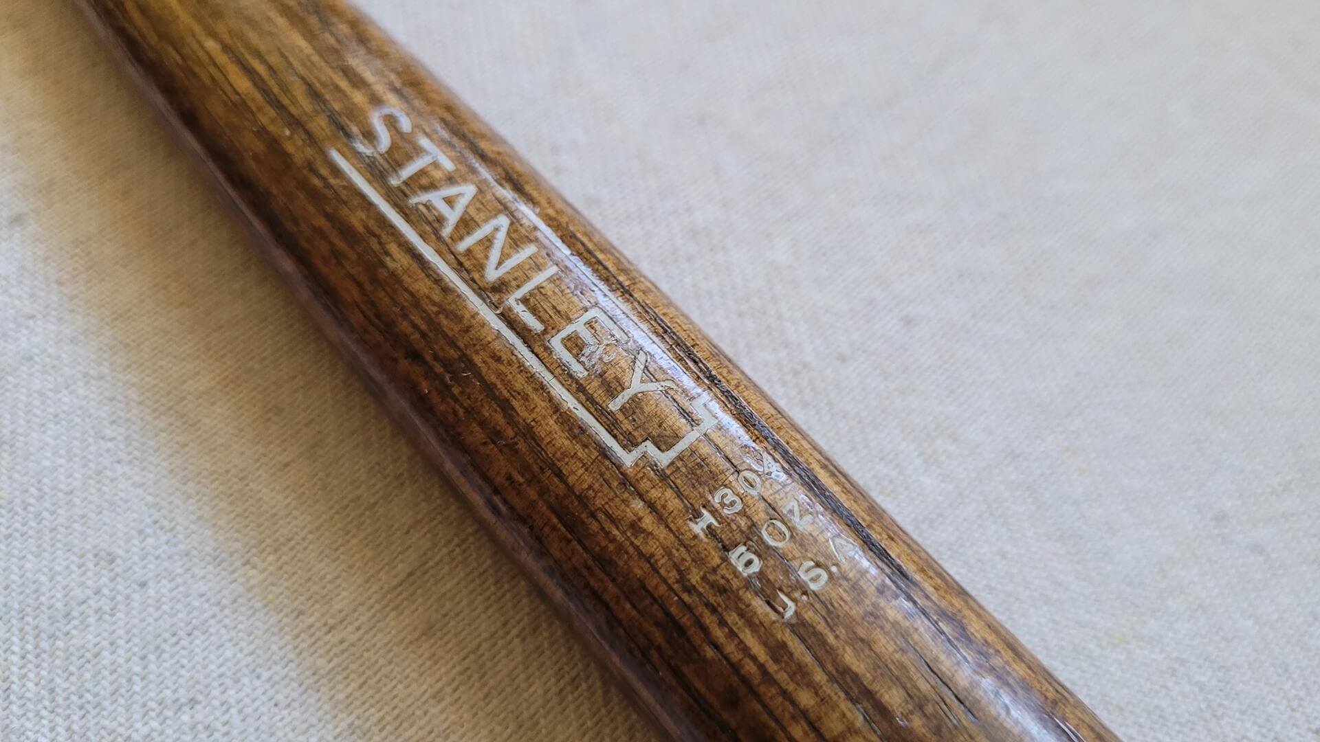 stanley-h304-upholstery-tack-hammer-60z-wooden-handle-antique-vintage-made-in-usa-collectible-hand-tools-makers-brand-logo-engraving