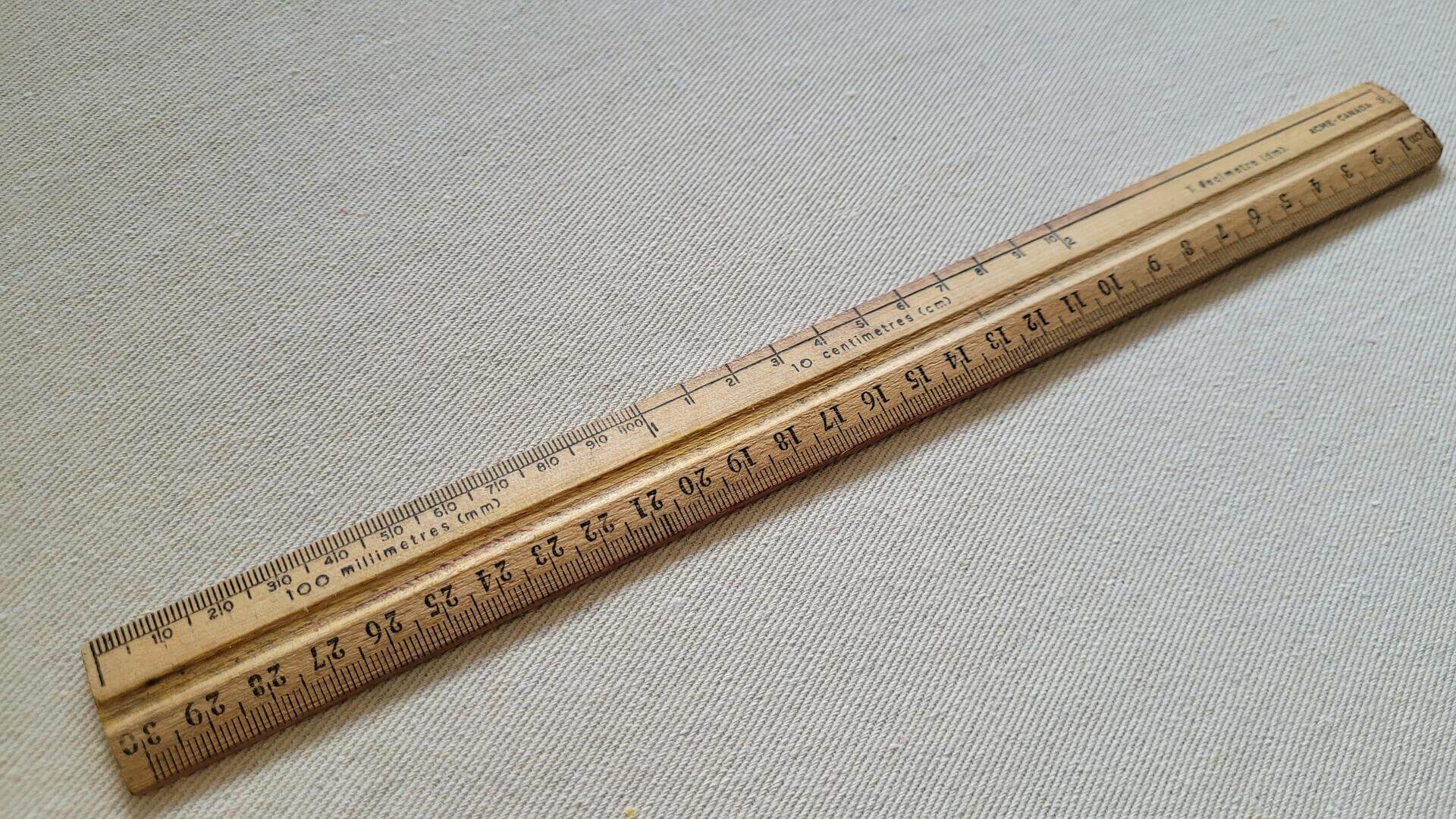 1970s Acme Canada 30cm metric wooden rule made for Spectrum Educational Supplies Limited. Vintage made in Canada collectible marking and measuring tool