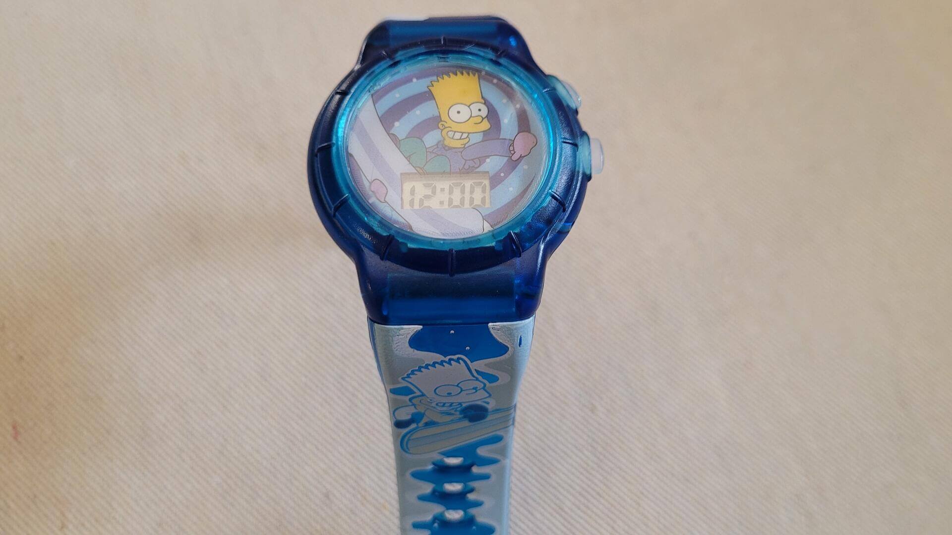 2002 Bart Simpsons "Cool Your Jets Man" talking watch. Awesome vintage Simpsons and Burger King nostalgia collectible, working with the brand new battery, one of four different Simpsons talking watches released as promotional kids meal swag.
