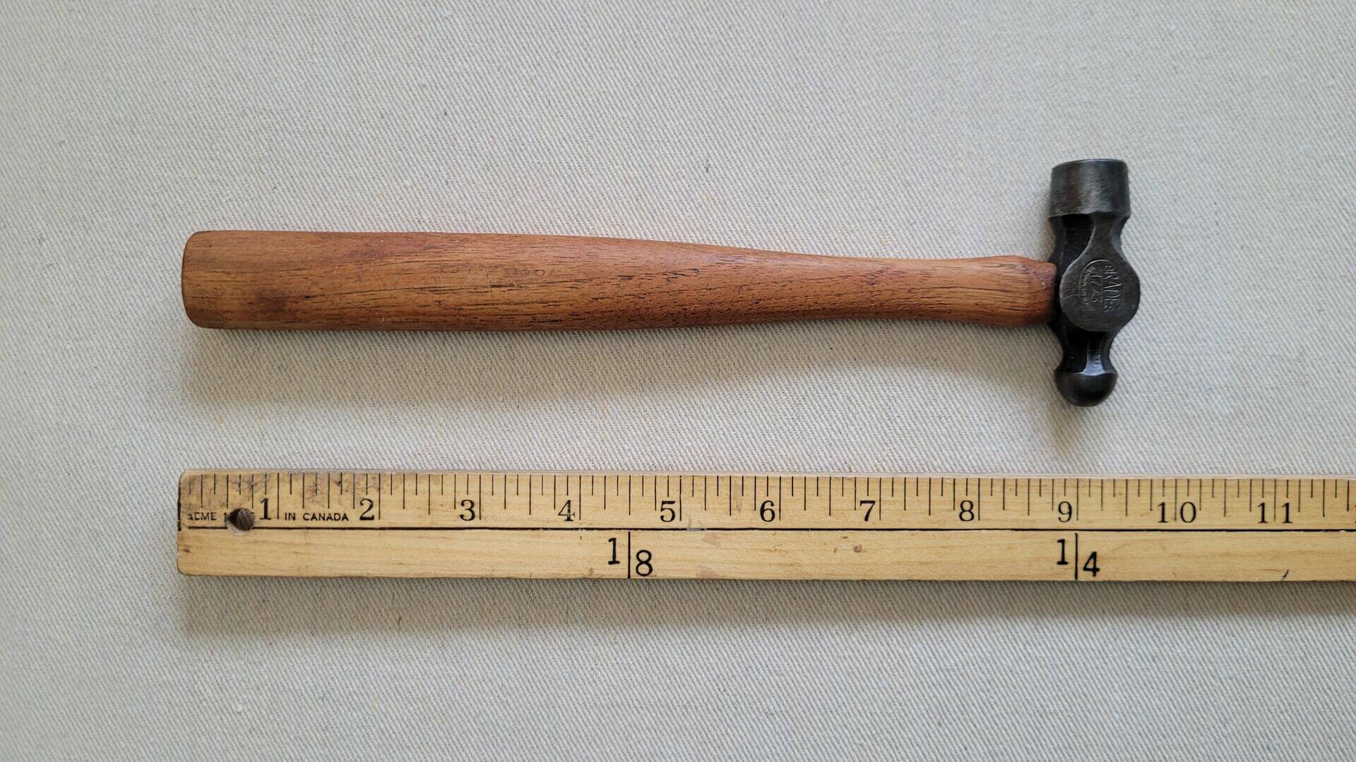Brades & Co No 1773 ball-peen 1/2lb hammer with wooden handle 9 1/2 inches in length. Made in England, William Hunt and Sons vintage machinist and engineer hammer and collectible striking hand tool
