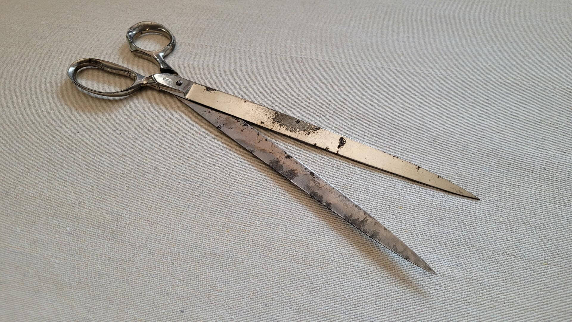 Nice vintage pair of Premier Lifetime Scissors 12.5 inches long. Antique made in Germany collectible tailor and dressmaker fabric cutting tools and shears