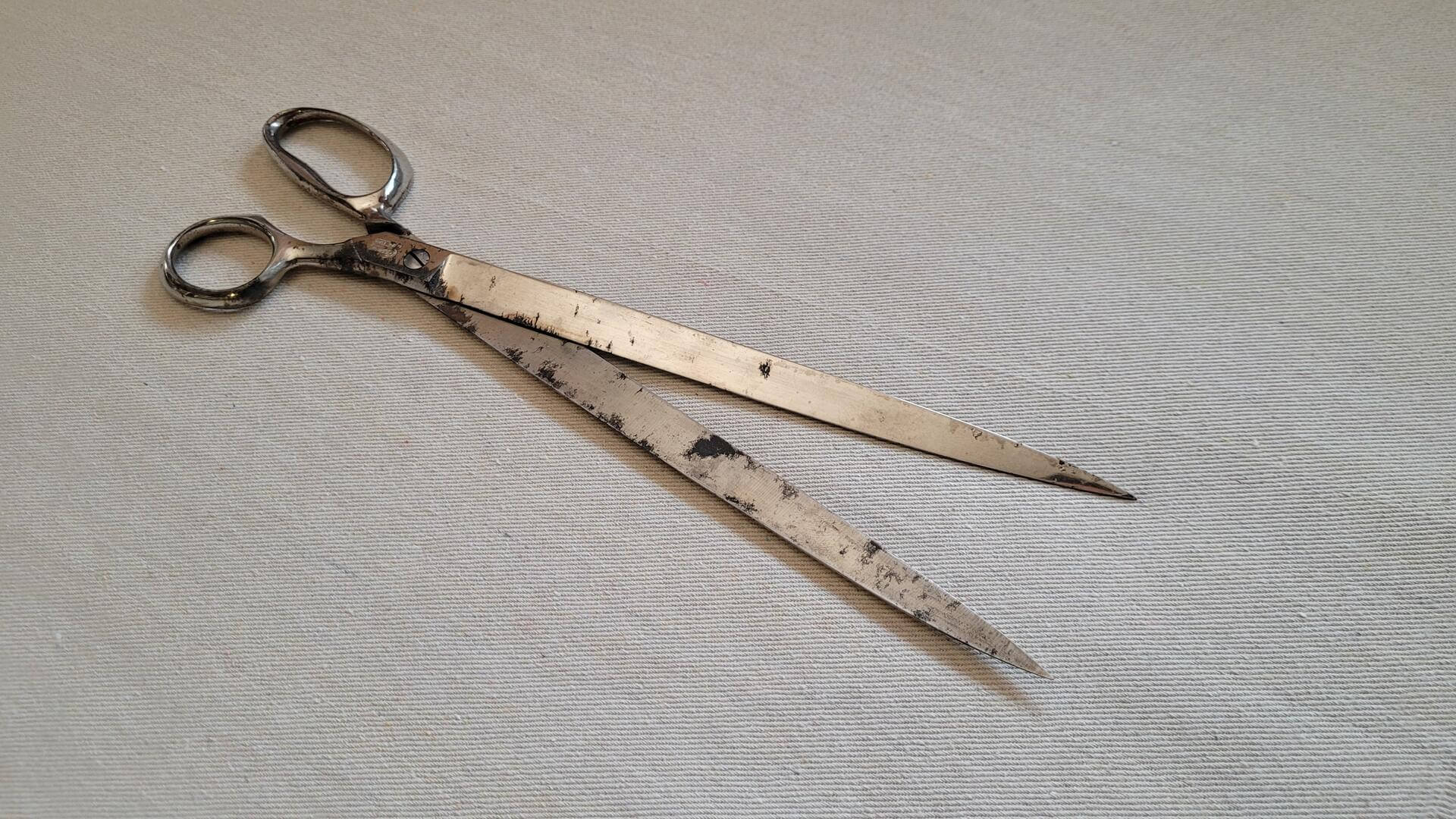 Nice vintage pair of Premier Lifetime Scissors 12.5 inches long. Antique made in Germany collectible tailor and dressmaker fabric cutting tools and shears