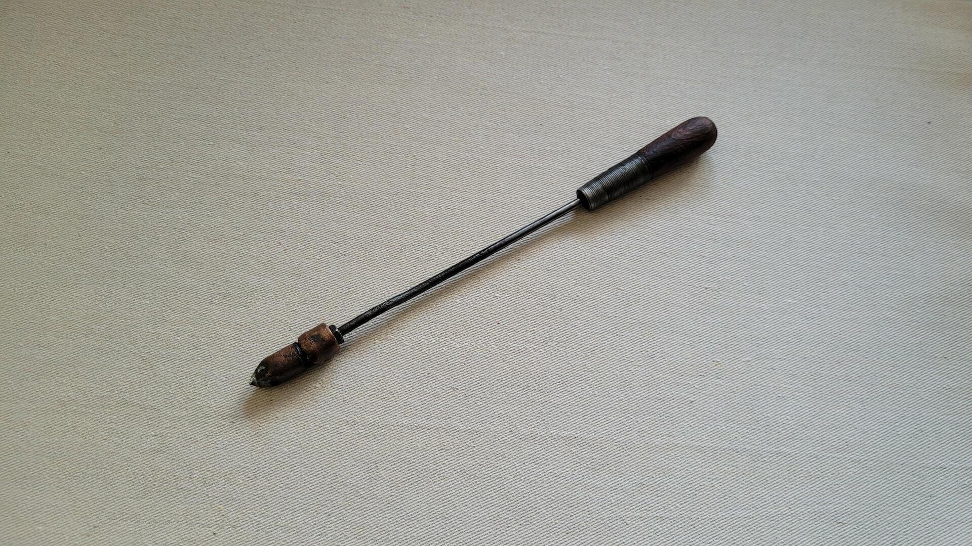 Vintage copper tip soldering iron with wooden handle 11″ inches long. Antique primitive collectible tinsmith, electrician and plumbing solder hand tool