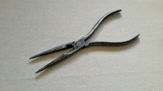 Vintage straight snap ring needle nose pliers with knurled handles and CW stamp. Antique and rare collectible mechanic hand tools 8 inches long