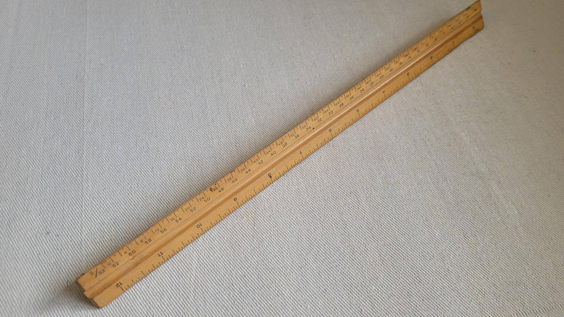 Vintage Alpha 2810 genuine boxwood wooden triangular drafting and architect ruler. Made in West Germany collectible paragon scale 3 sided rule with several different scales engineering, marking and measuring tool