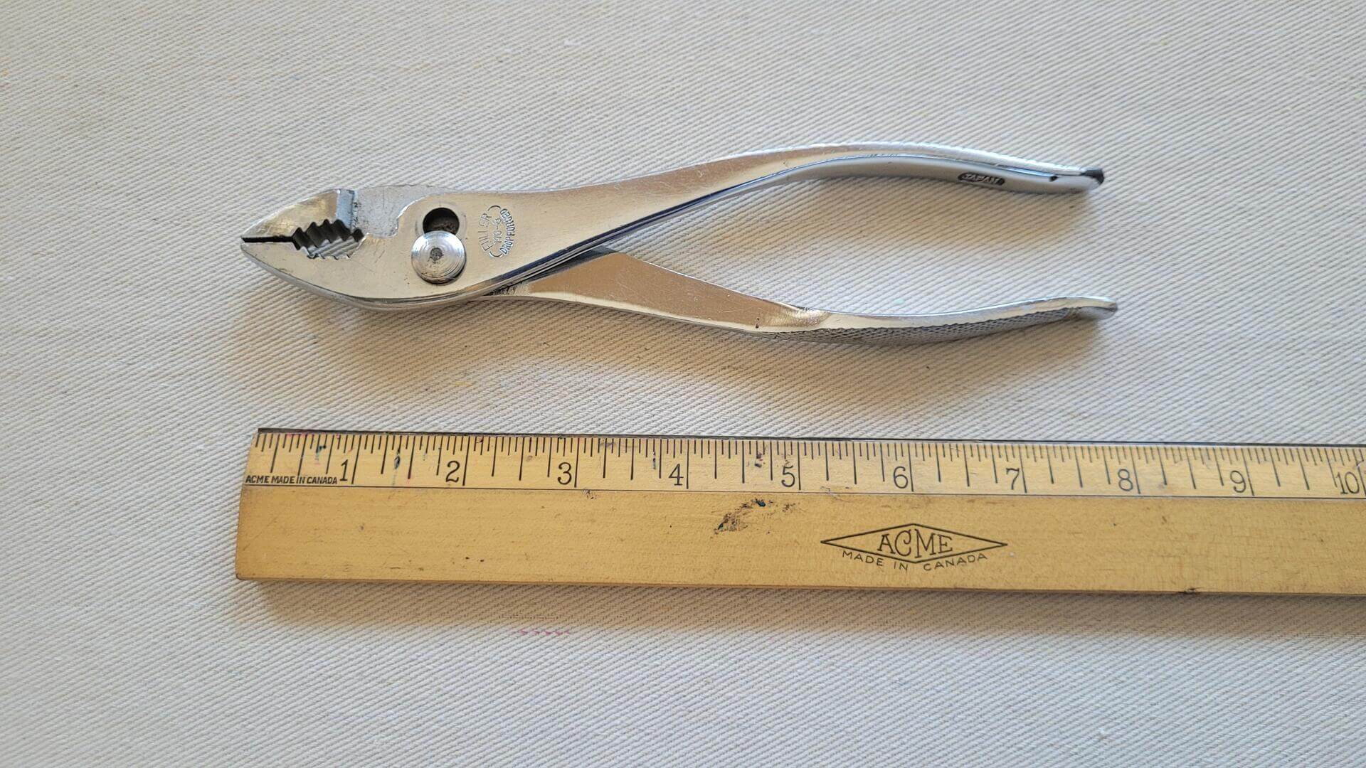 Pair of Fuller 196-8 drop forged slip joint pliers 8 inches with knurled grips. vintage made in Japan collectible automotive tools