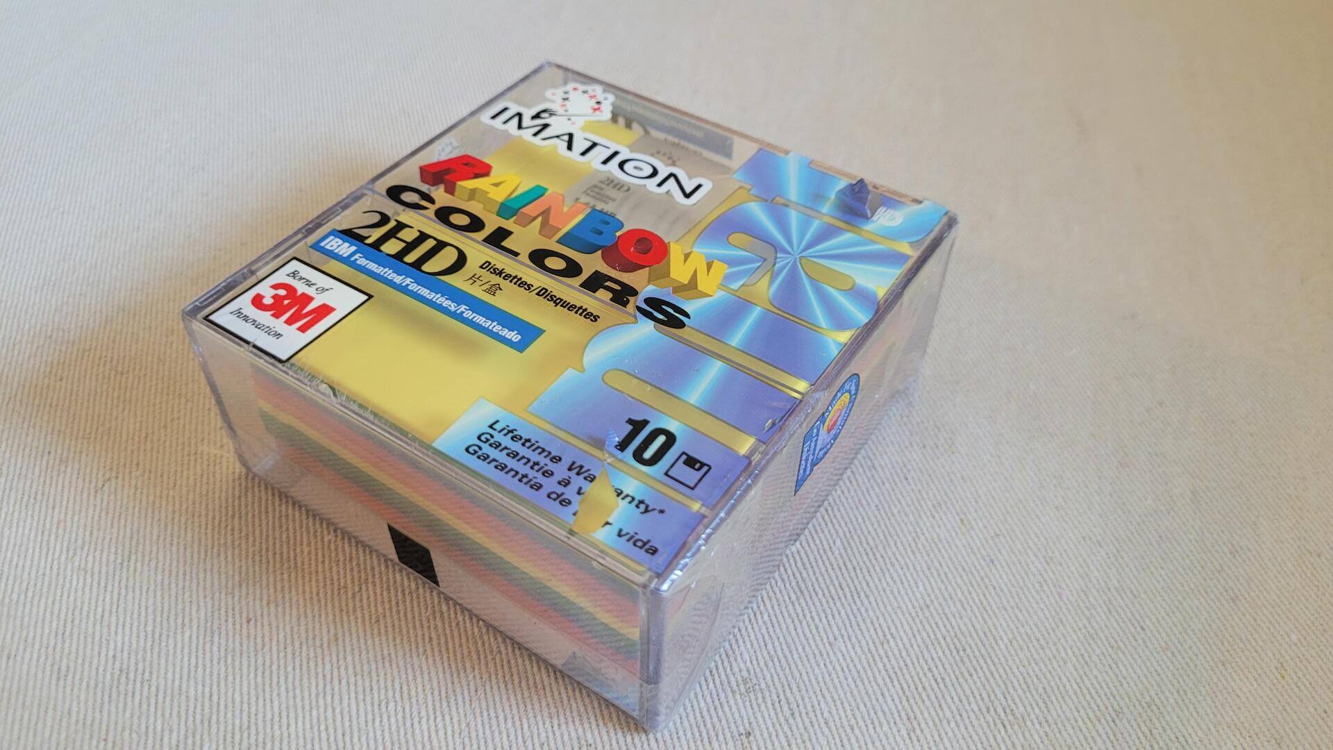 Imation IBM Formatted 2HD Diskettes 3.5" 10 pack floppy discs 1.44MB sealed box rainbow colors edition lifetime warranty