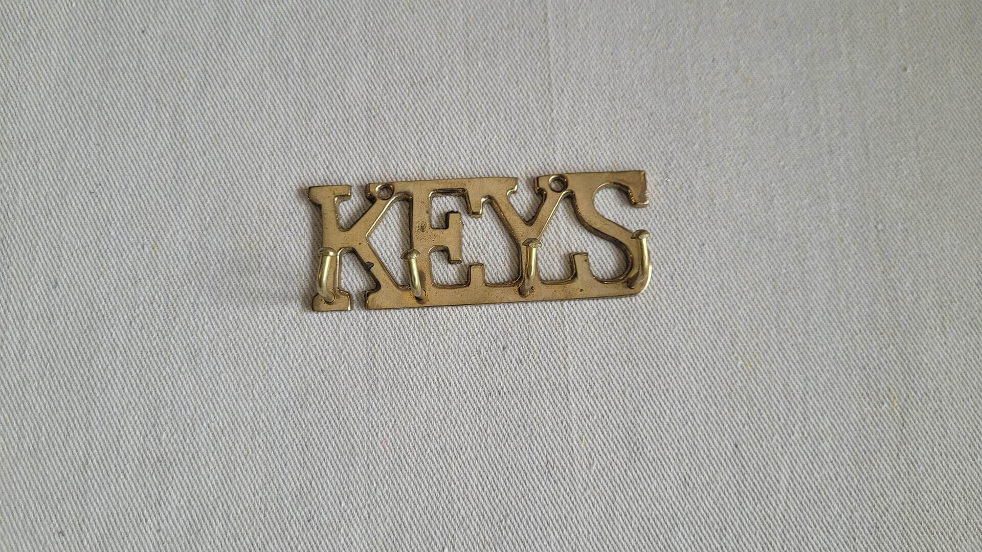 Vintage Solid Brass “KEYS” Wall Mount Key Rack Four Hooks - Vinty