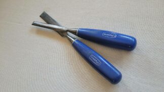 Marples Blue Chip bevel edge pairing chisels 1/2" and 3/4" inch wide. Vintage made in Sheffield England collectible woodworking and carpentry cabinet maker edge hand tools