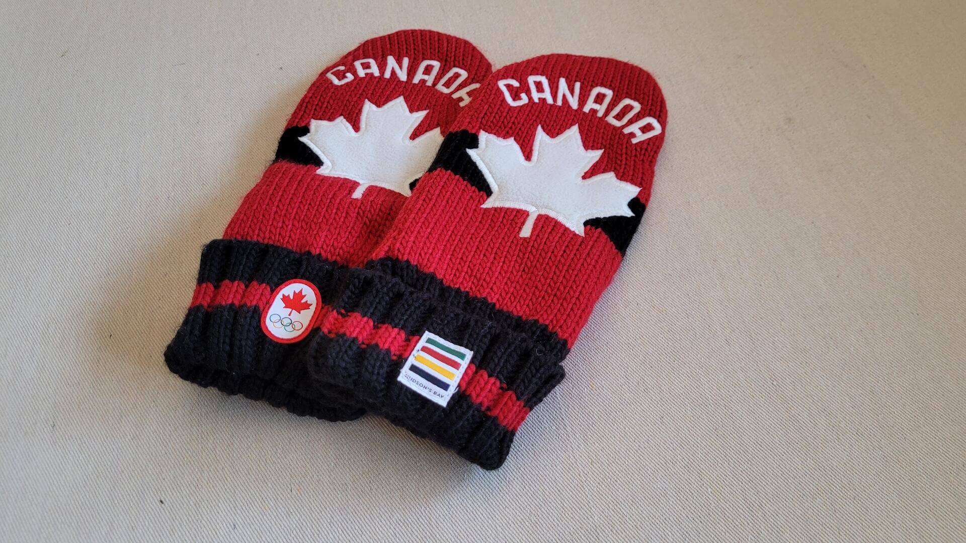 Nice pair of Canadian Olympic Foundation mittens by HBC Hudson's Bay Company. On November 21st, National Red Mitten Day encourages Canadians to wear their Red Mittens in support of Canadian athletes.
