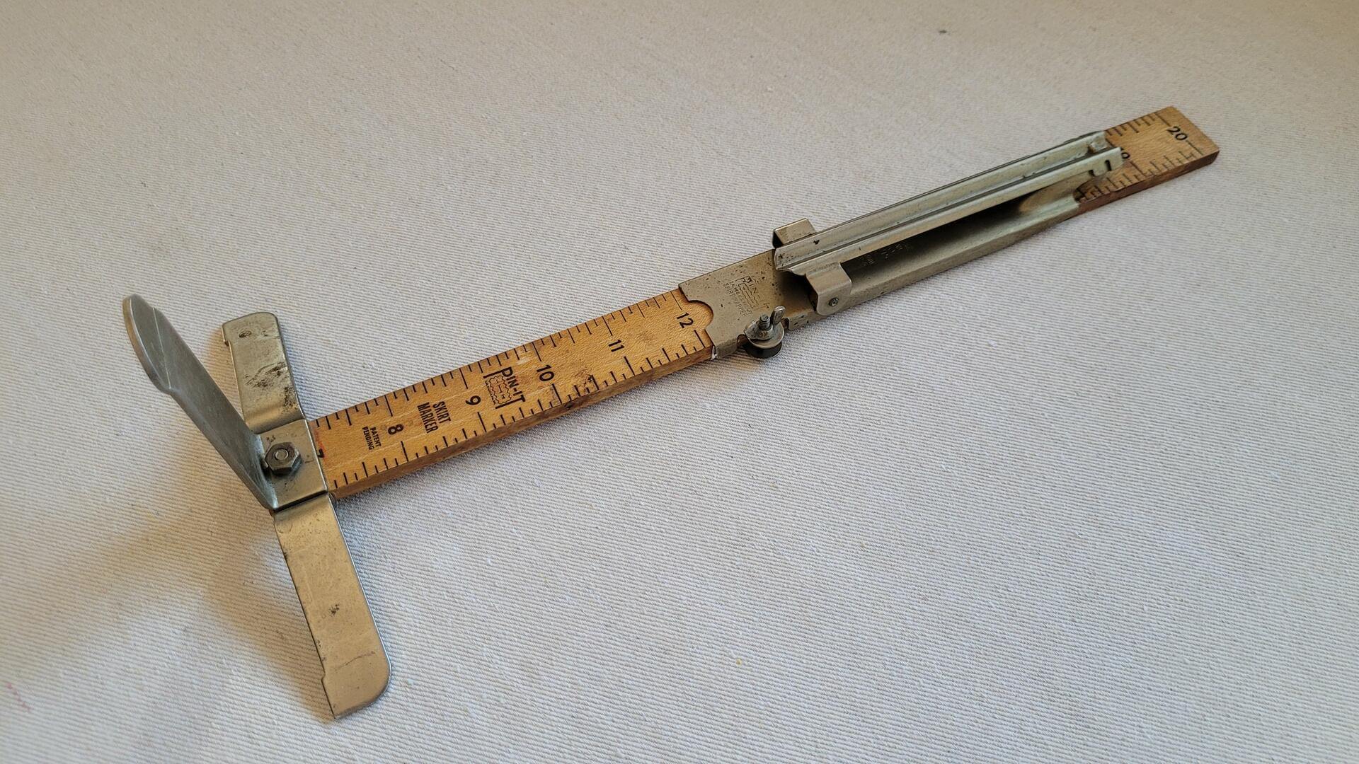 Pin It skirt marker hem line measuring tool with adjustable mount by Orco Products Inc from Dayton Ohio. Vintage MCM made in USA collectible sewing tools and accessories