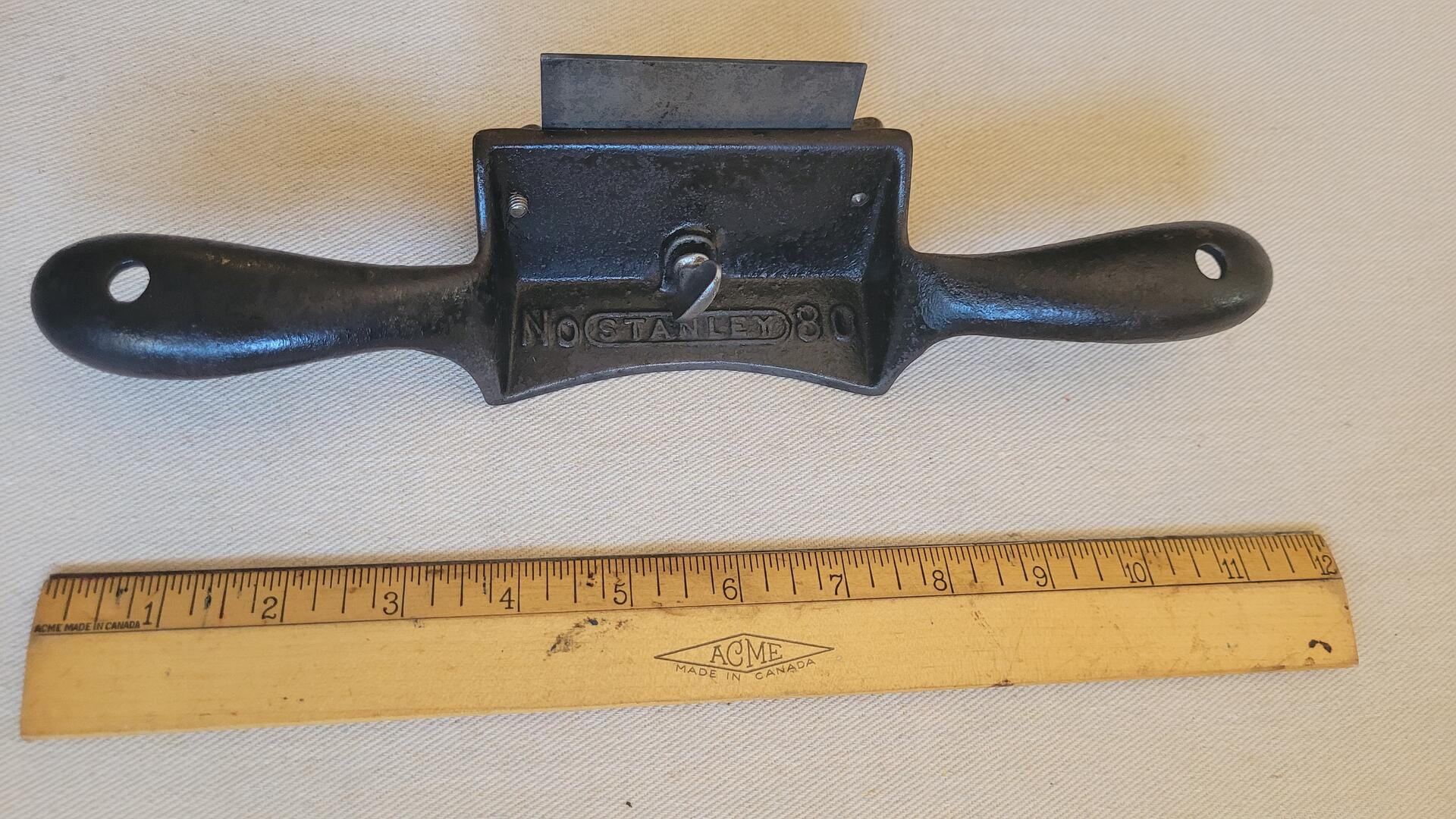 Antique Stanley 80 cabinet scraper plane spoke shave with blade. Vintage made in USA collectible cabinet maker, carpentry and woodworking hand tools