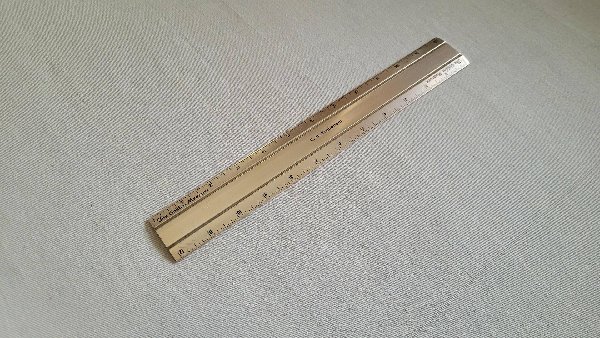 1960s retro 'The Golden Measure' 12 inches advertising ruler made for Belyea Bros. Limited Golden Jubilee 1910-1960. The Company started in 1908 as a plumbing and heating company and they are the holders of the first plumbing and heating license issued in the City of Toronto, PH1