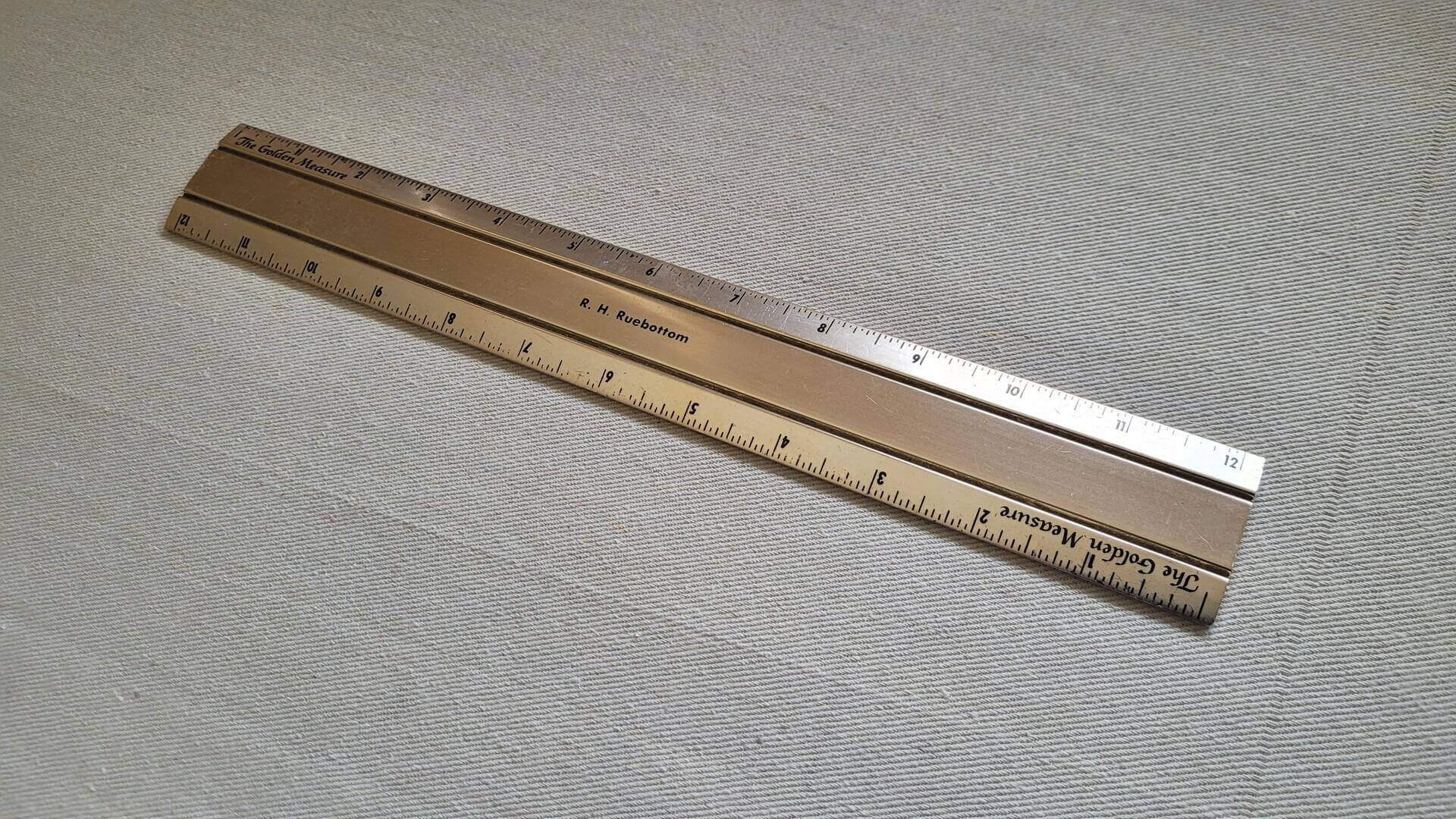 1960s retro 'The Golden Measure' 12 inches advertising ruler made for Belyea Bros. Limited Golden Jubilee 1910-1960. The Company started in 1908 as a plumbing and heating company and they are the holders of the first plumbing and heating license issued in the City of Toronto, PH1