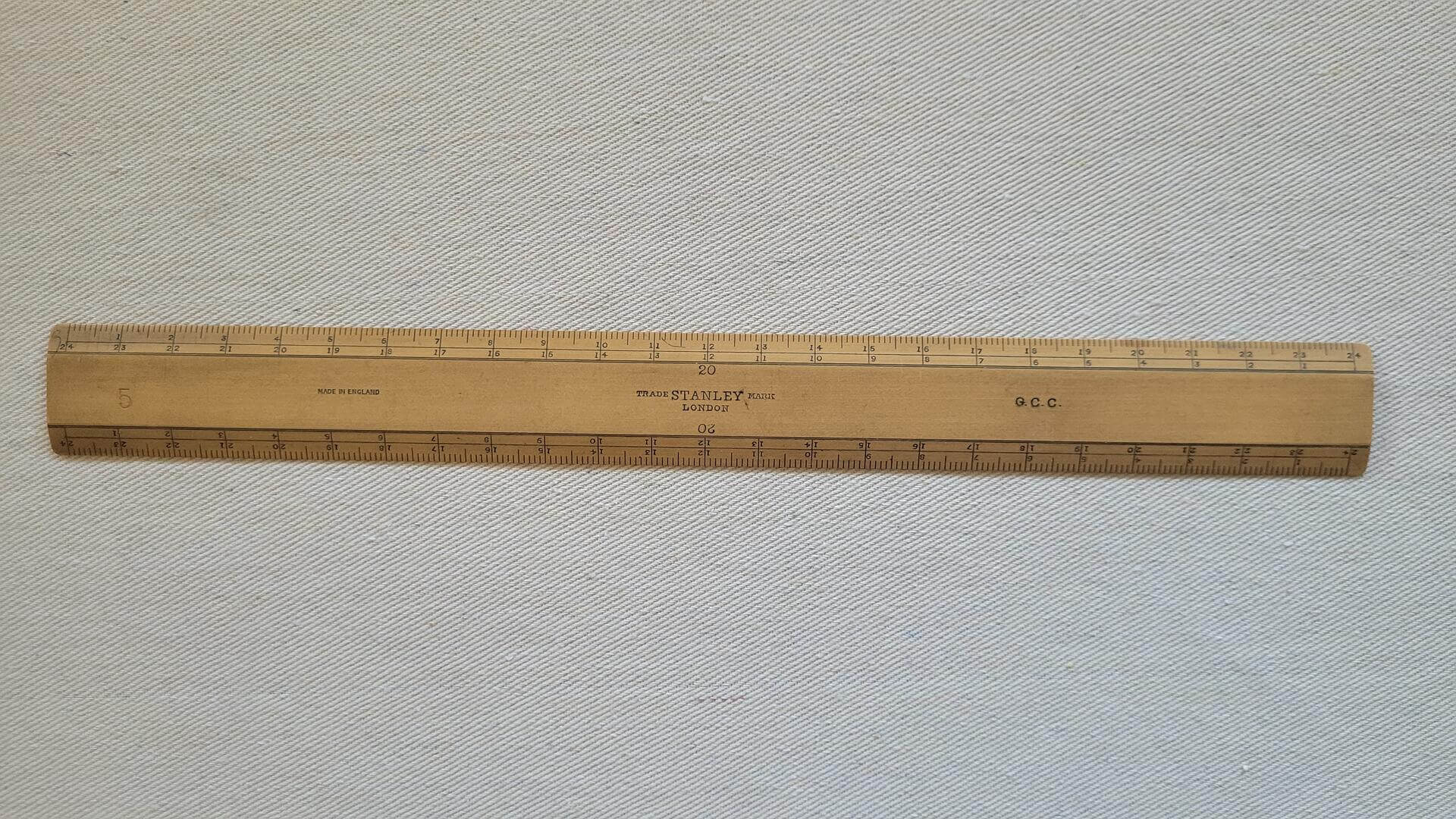Antique W.F. Stanley London trade mark wooden ruler 20 cm metric scale. Vintage made in England collectible marking and measuring tools and precision instruments