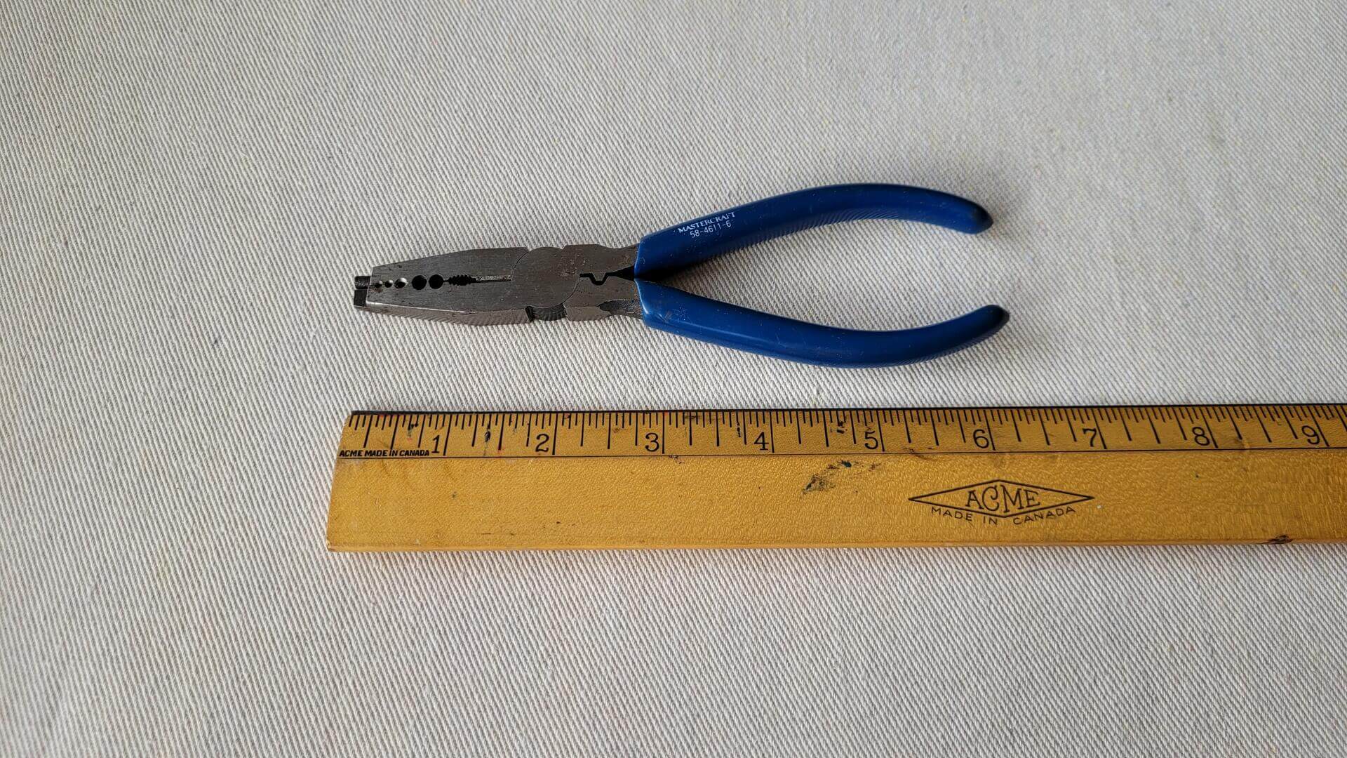 Vintage CTC Mastercraft #58-4611-6 electrician pliers multitool w wire strippers, cutters, terminal crimper, grippers & jaw tip anvil used to make wire loops